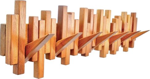 Wooden Coat Rack Wall Mounted Sticks Multi Rack Solid Handmade Natural Walnut Wood Artwork with 7 Flip-Down Unique Modern Hooks for Coats Bag Hat Umbrella in Saudi Arabia