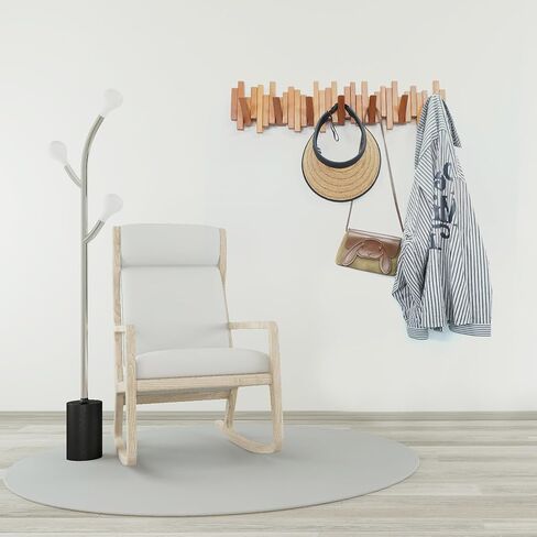 Wooden Coat Rack Wall Mounted Sticks Multi Rack Solid Handmade Natural Walnut Wood Artwork with 7 Flip-Down Unique Modern Hooks for Coats Bag Hat Umbrella in Saudi Arabia