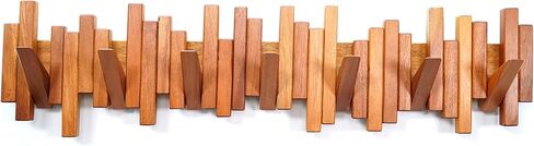 Wooden Coat Rack Wall Mounted Sticks Multi Rack Solid Handmade Natural Walnut Wood Artwork with 7 Flip-Down Unique Modern Hooks for Coats Bag Hat Umbrella in Saudi Arabia