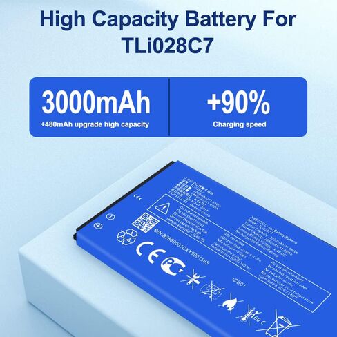 بطارية SHENMZ TLi028C7، (𝟐𝟎𝟐𝟰 𝐍𝐞𝐰 𝐔𝐩𝐠𝐫𝐚𝐝𝐞) بديلة ذات سعة عالية متوافقة مع هاتف Alcatel per 1A 1B Year 2020 5002H Tracfone A3 A509DL 3.85V,300 0 مللي أمبير/11.55 واط ساعي in Kuwait