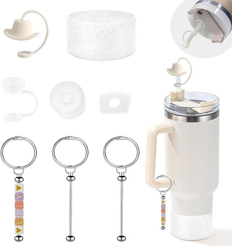 40Oz Stanley Cup Accessories Set Including 2 Pcs Silicone Spill Proof Stopper 2 Pcs Beadable Charms 2 Pcs Straw Cover Cap 2 Pcs Silicone Boot for Stanley Cup Stanley 40oz Tumbler in Saudi Arabia