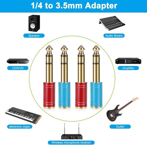 RCA to 1/4 Adapter 4 Pack, GOSYSONG 24K Gold Plated 1/4 inch to RCA Female Mono Audio Connecto(Blue*2+Red*2) in Saudi Arabia