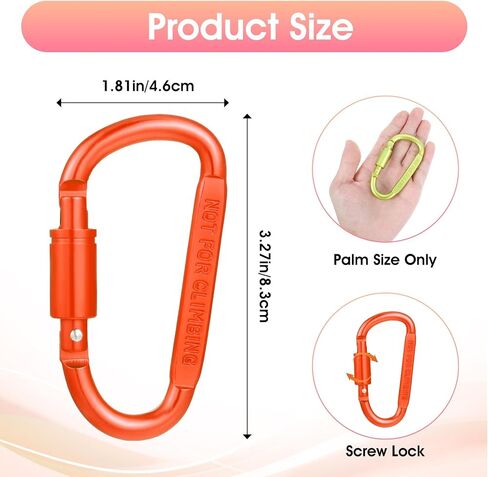 4 Pack D Shape Buckle Carabiner Clip, 3" Aluminum Carabiner Pack, Spring Hook Snap Fasteners Sport Accessories for Outdoor Camping Hiking in Saudi Arabia