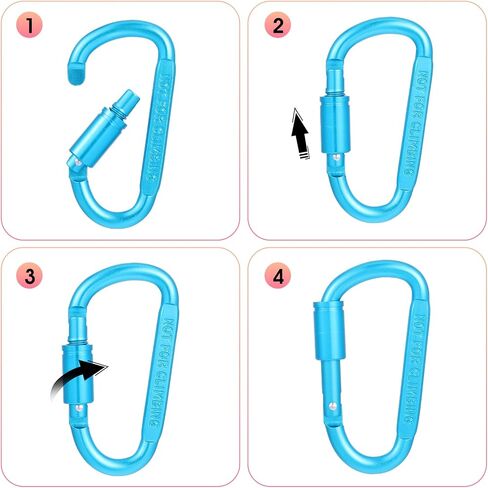 4 Pack D Shape Buckle Carabiner Clip, 3" Aluminum Carabiner Pack, Spring Hook Snap Fasteners Sport Accessories for Outdoor Camping Hiking in Saudi Arabia