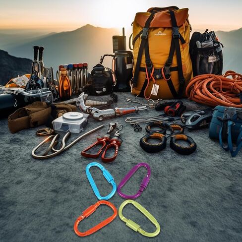 4 Pack D Shape Buckle Carabiner Clip, 3" Aluminum Carabiner Pack, Spring Hook Snap Fasteners Sport Accessories for Outdoor Camping Hiking in Saudi Arabia