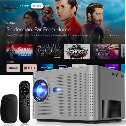 [Built-in App] Projector 4K Upgraded Native 1920*1080P 36W Speakers Dolby Atmos WiFi6 Bluetooth 5.2 Voice Asst Auto Keystone Motorised Focus HDMI/TV Stick/TV Box/USB/PS5, with HDMI Cable & Mouse in Saudi Arabia