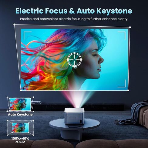 [Built-in App] Projector 4K Upgraded Native 1920*1080P 36W Speakers Dolby Atmos WiFi6 Bluetooth 5.2 Voice Asst Auto Keystone Motorised Focus HDMI/TV Stick/TV Box/USB/PS5, with HDMI Cable & Mouse in Saudi Arabia