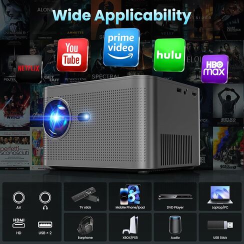 [Built-in App] Projector 4K Upgraded Native 1920*1080P 36W Speakers Dolby Atmos WiFi6 Bluetooth 5.2 Voice Asst Auto Keystone Motorised Focus HDMI/TV Stick/TV Box/USB/PS5, with HDMI Cable & Mouse in Saudi Arabia