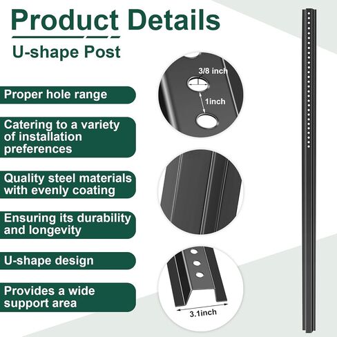 Gisafai 6 Pack 6ft U Channel Sign 3.1in x 6ft Post Post فولاذ طويل القامة مع طلاء مجلفن شديد التحمل علامة معدنية مع ثقوب محفورة مسبقًا لسهولة تركيب علامتك (فضي) in Saudi Arabia
