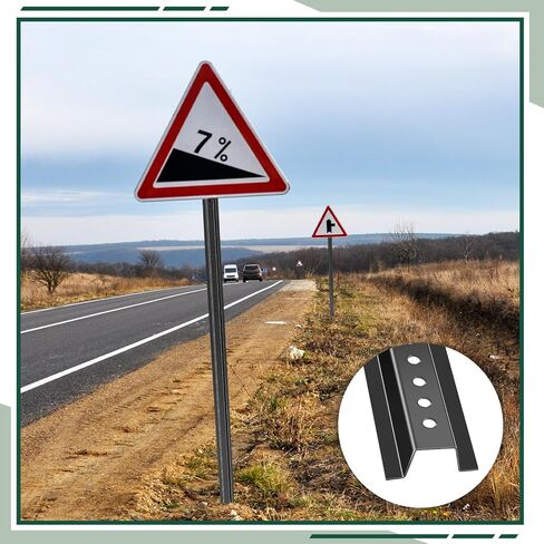 Gisafai 6 Pack 6ft U Channel Sign 3.1in x 6ft Post Post فولاذ طويل القامة مع طلاء مجلفن شديد التحمل علامة معدنية مع ثقوب محفورة مسبقًا لسهولة تركيب علامتك (فضي) in Saudi Arabia