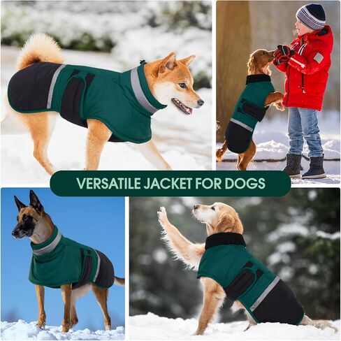 معطف الكلب kuoser، سترة عاكسة مضادة للماء للكلاب مع فتحة للمقود للكلاب الكبيرة، سترة شتوية للكلاب ملابس الحيوانات الأليفة للطقس البارد، سترة ثلج دافئة مقاومة للرياح للكلاب الألمانية لابرادور، أخضر، 2XL in Kuwait
