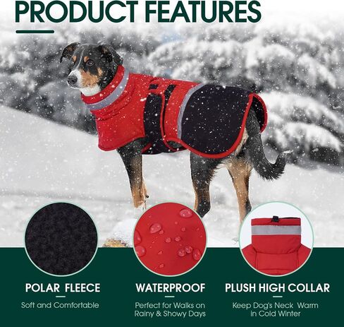 Kuoser Dog Coat, Reflective Dog Waterproof Jacket with Leash Hole for Large Dogs, Dog Winter Jacket Pet Clothes for Cold Weather, Windproof Warm Doggie Snow Vest for Dachshund Labrador, Green, 2XL in Saudi Arabia