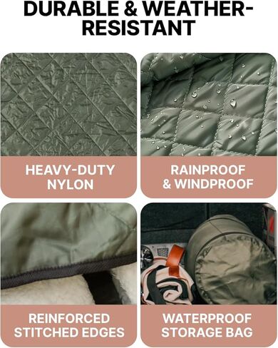 بطانية صوف خارجية مضادة للماء للسفر - بطانية دافئة باللونين الأخضر/الأبيض - سجادة خارجية من الصوف مزدوجة الجوانب مع حقيبة للتخييم والنزهات والشواطئ والملاعب in Kuwait