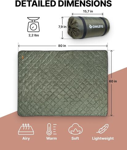بطانية صوف خارجية مضادة للماء للسفر - بطانية دافئة باللونين الأخضر/الأبيض - سجادة خارجية من الصوف مزدوجة الجوانب مع حقيبة للتخييم والنزهات والشواطئ والملاعب in Kuwait