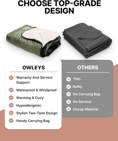 بطانية صوف خارجية مضادة للماء للسفر - بطانية دافئة باللونين الأخضر/الأبيض - سجادة خارجية من الصوف مزدوجة الجوانب مع حقيبة للتخييم والنزهات والشواطئ والملاعب in Kuwait