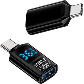 QIANRENON 10Gbps USB C Male to USB 3.2 Female Digital Display Adapter 36W USB Type C Male to USB3.2 Gen2 Female Charging Monitoring Connector USB C to A Charge Real Time Detection, 2Pcs