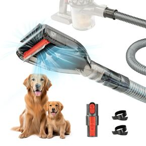 Portek Dog Hair Brush Vacuum Attachment for Most Vacuums, Pet Shedding Grooming Tool, Great for Dog Undercoat Removal, Deshedding Groomer, Extension Hose with Universal Adapters