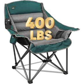 Oversized XL Padded Camping Chair w/Cell Phone Holder, Large Camp Lounge Chair, Foldable Lawn Chair w/Cup Holder,Carry Bag for Outdoor Hiking, Beach, Picnics, Heavy-Duty 400-lbs Capacity