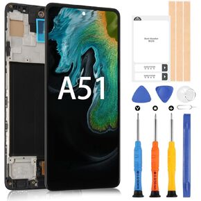 for Samsung Galaxy A51 Screen Replacement, LCD Display A51 with Frame Touch Digitizer for Samsung Galaxy A51 SM-A515U A515FN/DS A515F (Not for A51 5G) Full Assembly with Repair Tools