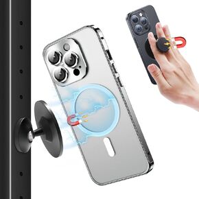 SEVENKA Gym Magnetic Phone Holder Compatible with iPhone 15 14 13 12 Pro Max Mini, Samsung, Mag-Safe Case, All Phones, Portable Magnetic Phone Mount, 360° Rotation Phone Grip with Metal Plate & Ring