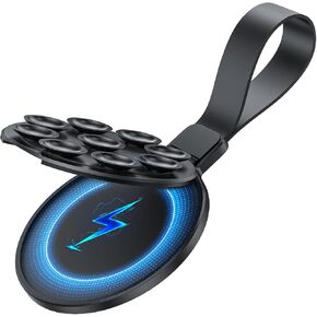 WSKEN Sticky Phone Suction Grip for Magsafe - Back Suction Cup Mount ＆ Stand 2 in 1 [Support Wireless Charging] Magnetic Kickstand Case Silicone Strap for iPhone 15/14/13/12 Accessories,Black
