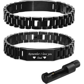 MPRAINBOW Father's Day to Dad Bracelet - Stainless Steel Masculine Watch Band Link Bracelets, Christmas Birthday Gifts from Daughter Son Chain Bangle Jewelry for Men Stepdad Daddy