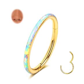 خاتم أوبال سيبتوم 16G 18G 20G حلقة هوب مفصلية للنساء من الفولاذ المقاوم للصدأ أوبال الأنف الدائري هوب الحاجز ثقب الفرس حلقة الغضروف الزنمة الحلزون أقراط محارة ثقب المجوهرات الذهب 18G 8 مم
