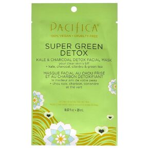 Pacifica Beauty Super Green Tea Detox Kale & Charcoal Facial Sheet Mask for All Skin Types, Vegan & Cruelty Free, 0.67 Fl Oz