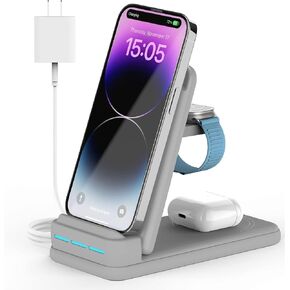 DNTGVUP Wireless Charging Station for Apple - 3 in 1 Wireless Charging Station for iPhone15/14/13/12/Pro/Plus/11/XS/XR/X/8, Charger Stand for Apple Watch S2-S9/SE (White). in Saudi Arabia
