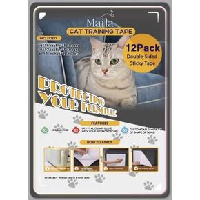 Maila – Cat Scratch Deterrent Double Sided Anti Scratching Sticky Tape (12 Pack, 3 Sizes) – Furniture Protector and Cat Training Tape – Non-Toxic – Safeguard Your Home