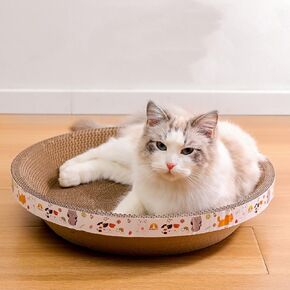 2 in 1 Oval Cat Scratch Pad Bowl Nest with Durable Corrugated Cardboard,Cat Scratcher Bed for Indoor Cats with Extra Comfort，Large Cardboard Cat Scratcher for Furniture Protection (19.6 "* 3.5")