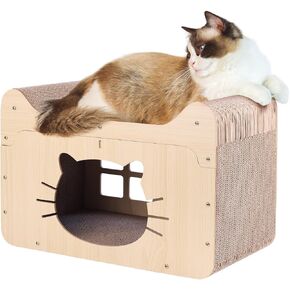 Cat Scratcher House,20x10.6x13.4Inches Cardboard Cat House,Large Cat Houses for Indoor Cats,Scratchable in and Out,Suitable for 2 Cats Household,Anti-Scratch and Protect Couch,Easy to Assemble,Sturdy