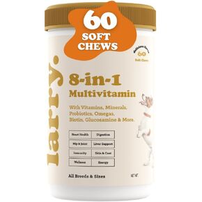 Larry 8-in-1 Dog Multivitamin, Dog Vitamins with Omega 3 6 9, Dog Probiotics and Glucosamine Chondroitin for Heart Health, Digestion, Joint Support and Immune Function – 120 Salmon Flavored Chews
