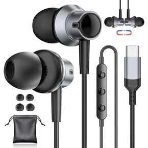 USB C Headphones for iPhone 16 15 Pro Wired Earbuds Type C Earphones for Samsung Galaxy S24/S23 Ultra with Mic Volume Control Stereo Noise Cancelling Wired Earbuds for Google Pixel 9 8 Pro/Oneplus 12