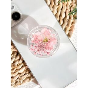 حامل قبضة هاتف على شكل زهور طبيعية مضغوطة، ملحق هاتف خلوي شفاف قابل للطي وقابل للتوسيع، حامل هاتف من الزهور الطبيعية المجففة، دعم الهاتف اللوحي (وردي) in Kuwait