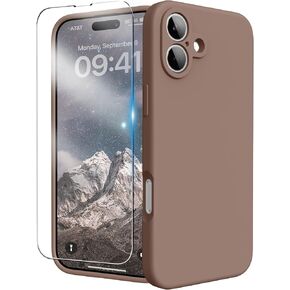 for iPhone 16 Case, Liquid Silicone Case with Camera Protection Soft Gel Rubber Cover with Microfiber Lining Shockproof Protective Phone Case for iPhone 16 6.1", Light Brown