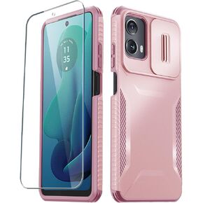 for Motorola Moto G 5G 2024 Case with 1 Screen Protector, Built-in Slide Camera Cover, Military Grade Drop Protection, Heavy Duty Rugged Shockproof Protective Phone Cover, Black