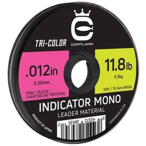 Cortland Indicator Mono Leader Material Tri Color (Black/Chartreuse/Pink) .013'' / 12.4 LB, Chartreuse / Black / Pink