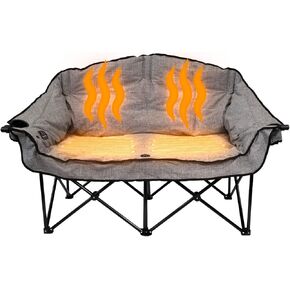 Kuma Outdoor Gear Bear Buddy/Double Chair with Carry Bag, Ultimate Portable Luxury Outdoor Heated Camping Loveseat for Glamping, Sports & Outdoor Adventures (Heather Grey)