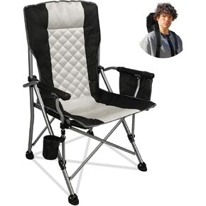 Colorsoul Oversized Folding Camping Chairs with Padded Hard Armrest,Heavy Duty Camping Chair for Adults Support 400 LBS,Full Padded High Back Folding Chair with Head Support and Backpack