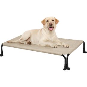Veehoo Elevated Dog Bed, Cooling Raised Dog Bed, Outdoor Dog Bed with Non-Slip Dual-Boot Feet, Durable Breathable Teslin Mesh, Portable Pet Cot for Indoor, Camping, 35" x 22", Black Silver