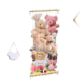 KSXLIUC Stuffed Animal Storage Wood Corner Plush Toys Holder, 2-in-1 Splice and Length Adjustable Hanging Stuffed Animal Toy Organizer Shelf for Nursery Kid Room Play Room Bedroom (2PCS)