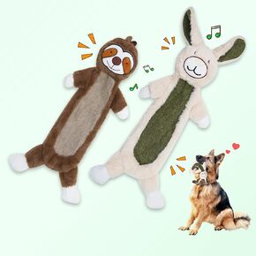 No Stuffing Crinkle Dog Toys, Unbreakable Plush Squeaky Dog Toys for Heavy Chewers, 2 Pack Interactive Dog Toys for Large Medium Small Dogs, Unstuffed Doggie Toys for Aggressive Chewers
