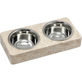 Creative Home 1 Pint Natural Champagne Marble Double Diner Pet Food & Water Bowl Set