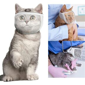 Cat Muzzle, Breathable Cat Muzzles Face Mask Adjustable Kitten Cat Hood, Transparent Cat Mouth Guard Muzzle Mask, Cotton Cat Restraint Mask for Aggressive Cat, Grooming Prevent Biting Chewing (M)