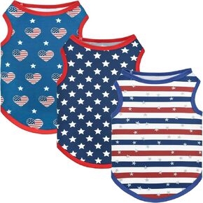 Vehomy 3Pack 4th of July Dog Shirt Clothes American Flag Dog Sleeveless Shirt Stars & Stripes Puppy Tank Top Independence Day Patriotic Dog Vest Shirt Outfit Costume for Small Medium Dogs Cats XS