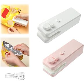 2 Pcs Mini Bag Sealer, 2024 Upgrade USB Rechargeable Chip Bag Sealer, 2 in 1 Bag Sealer Heat Seal with Cutter and Magnet, Portable Bag Resealer Machine for lastic Bags Snack Bags