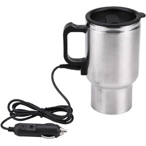 Car Electric Cup, 12V 60W 450ml Electric Incar Stainless Steel Travel Heating Cup Coffee Tea Car Cup Mug Electric Heating Travel Kettle for 12V Power Source Cars 16 x 8.5cm