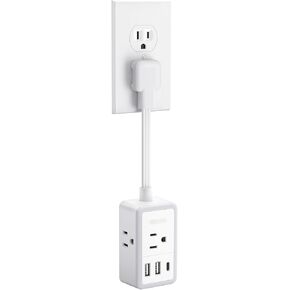 NTONPOWER Short Extension Cord 6 inch,Flat Outlet Extender with 3 AC Outlets 3 USB (1 USB-C) Mini Extension Cord Flat Wall Plug for Home Office