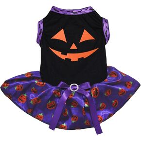Petitebella Pumpkin Face Puppy Dog Dress (Orange/Orange, Medium)